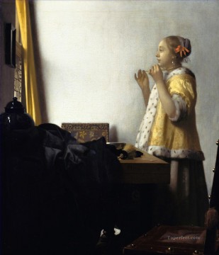 Mujer con collar de perlas barroco Johannes Vermeer Pinturas al óleo